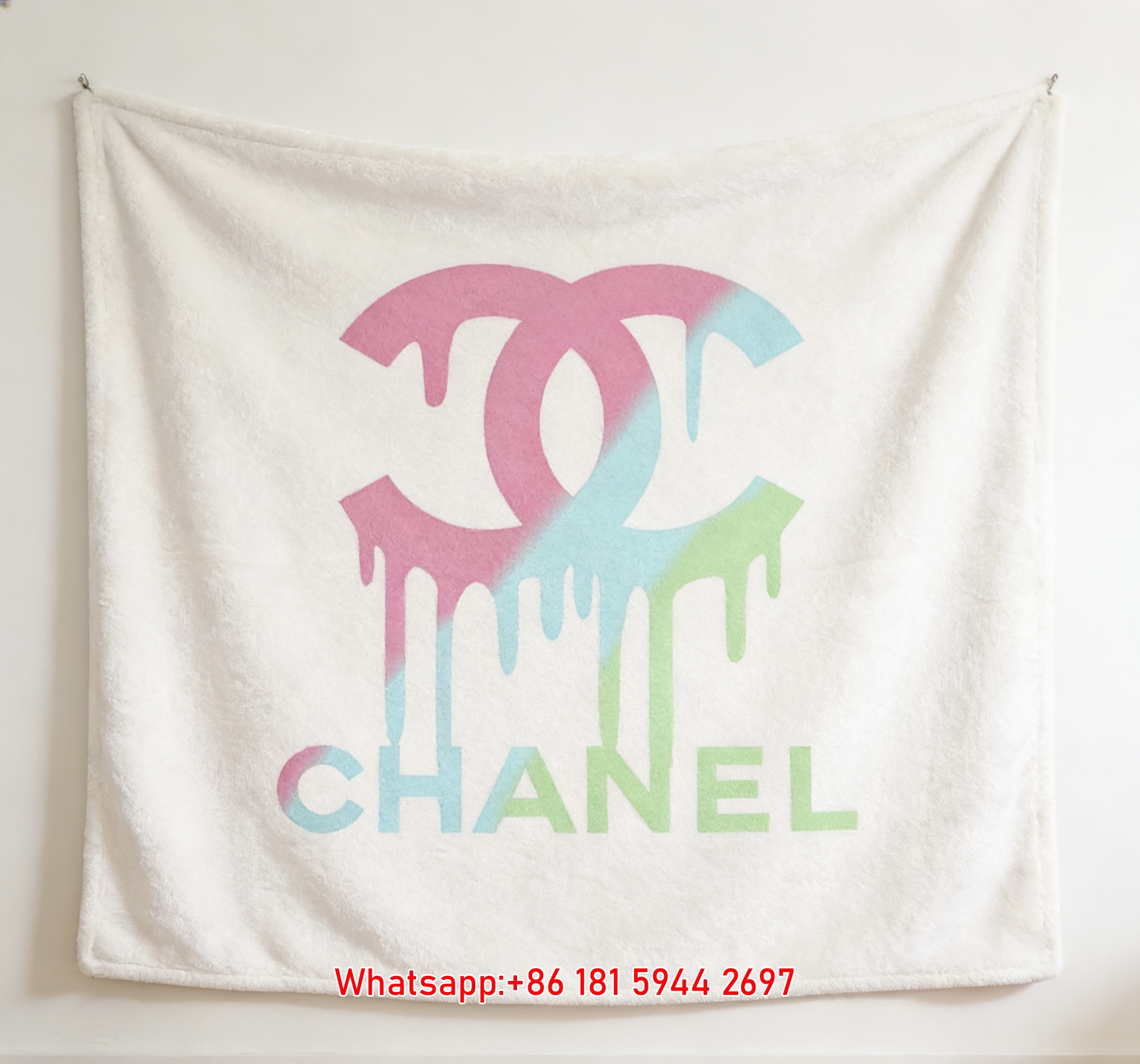 Colorful Paint Splatter Chanel Logo Flannel Throw Blanket  Chanel Inspired Luxury Wall Decor IMG_7282